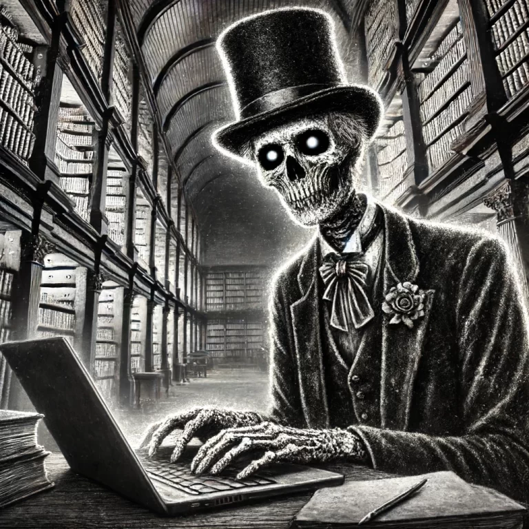 Mysterious Dead Man in Ancient Library Pencil Drawing - The Damned Scribe Blog